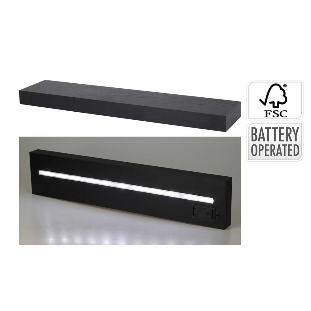 Етажерка за стена с LED осветление 60см черна