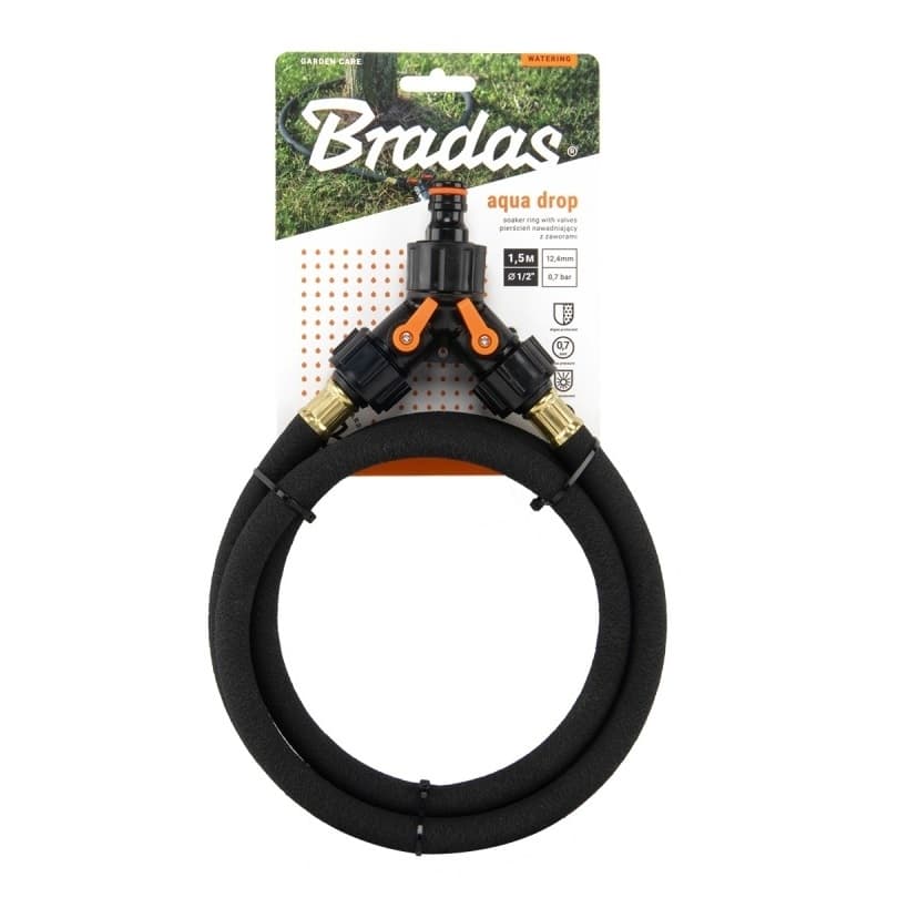 Пръстеновиден капков маркуч за бавно поливане с кранове Bradas 1/2" / 1,5м