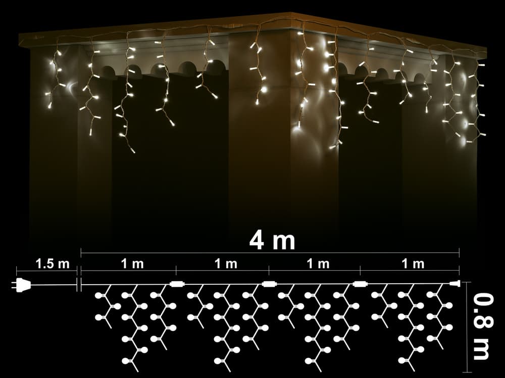 Коледни висулки 152 топло бели LED лампички 2700K IP44 4х0.8м 