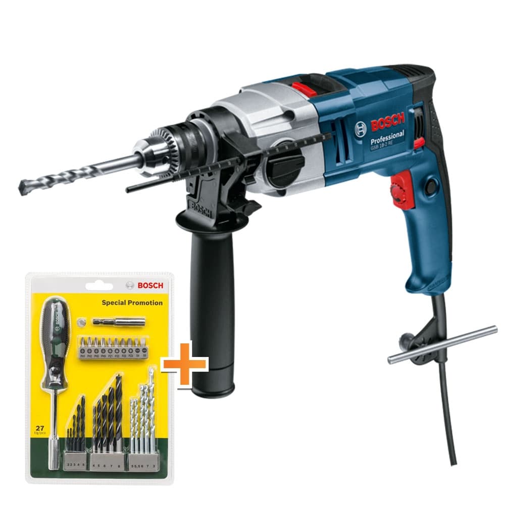 Ударна бормашина Bosch GSB 18-2 RE с подарък комплект консумативи Bosch 27 части 