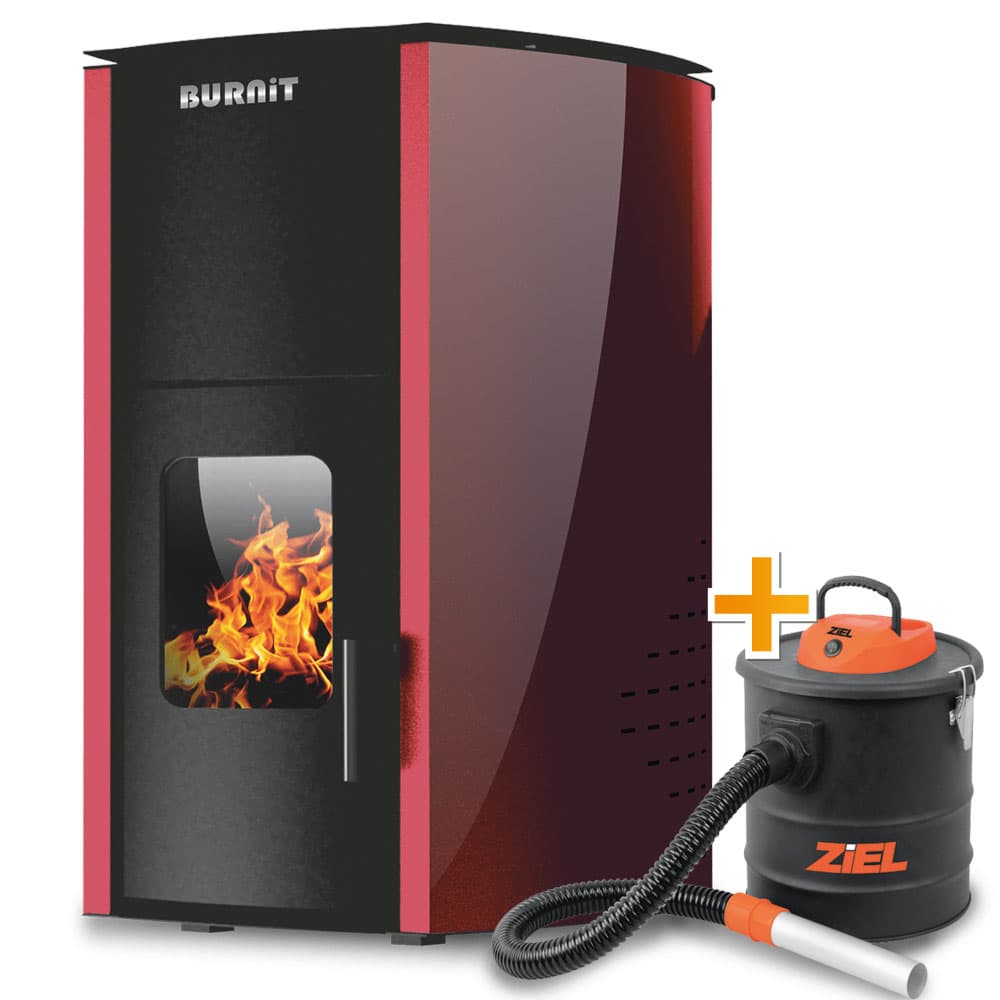 Пелетна камина Burnit Comfort 25 с водна риза / бордо + прахосмукачка за пепел