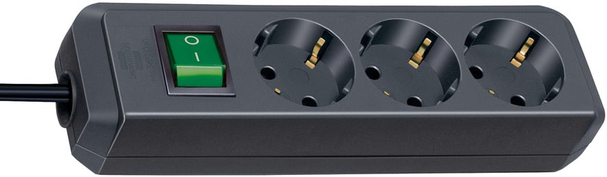 Разклонител Eco Line с 3 контакта и ключ / 3м черен