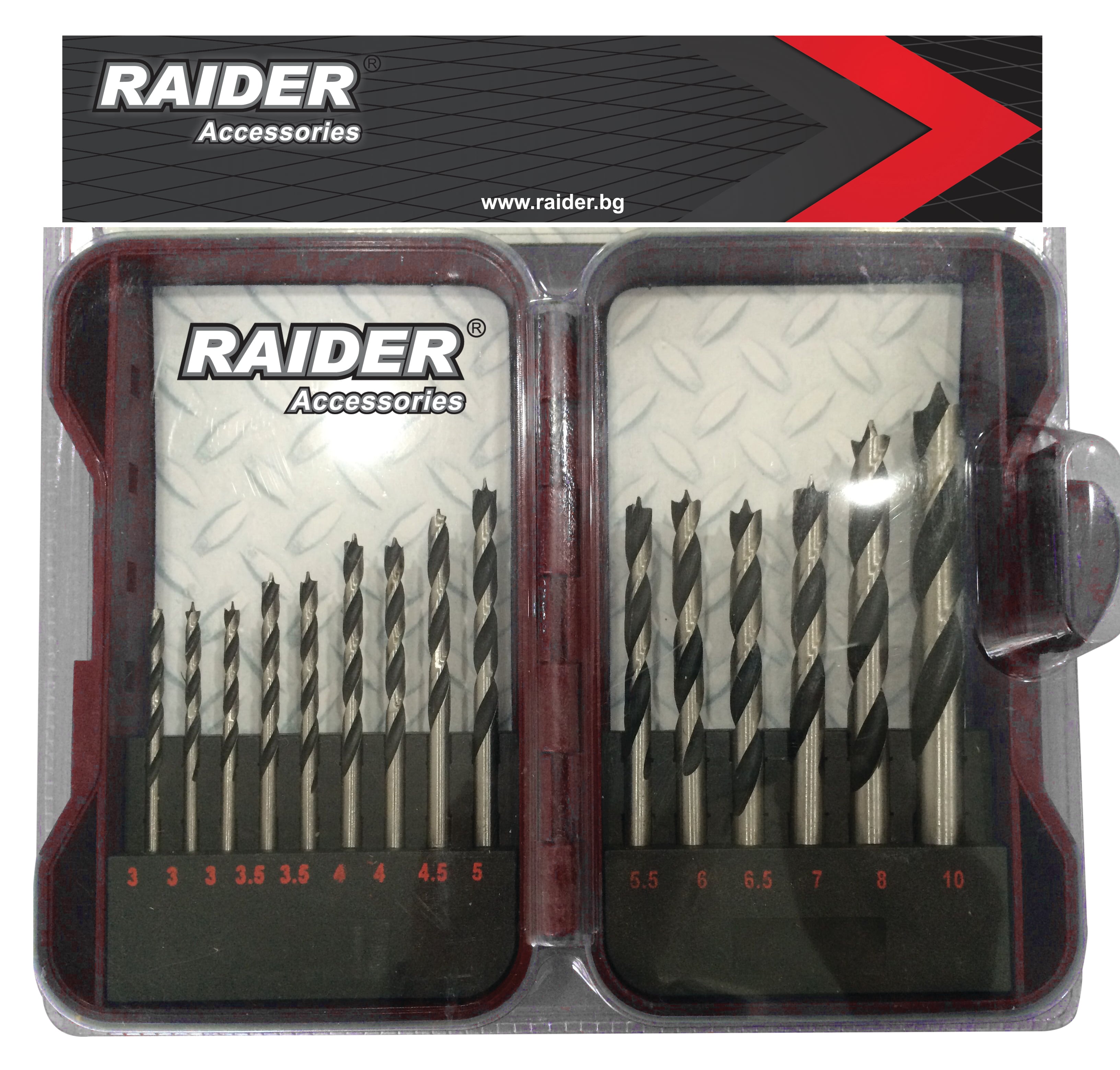 Комплект свредлa за дърво Raider ø3-10мм / 15 броя