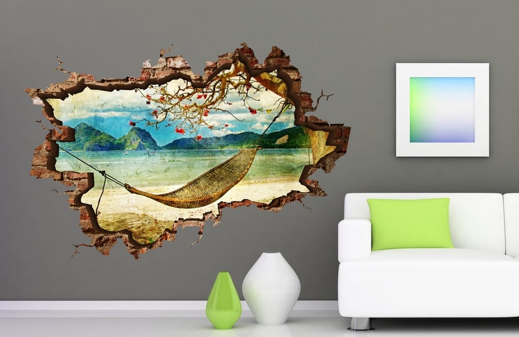 Стикер 3D Wall TDS-1093 плаж с хамак 70x45 см