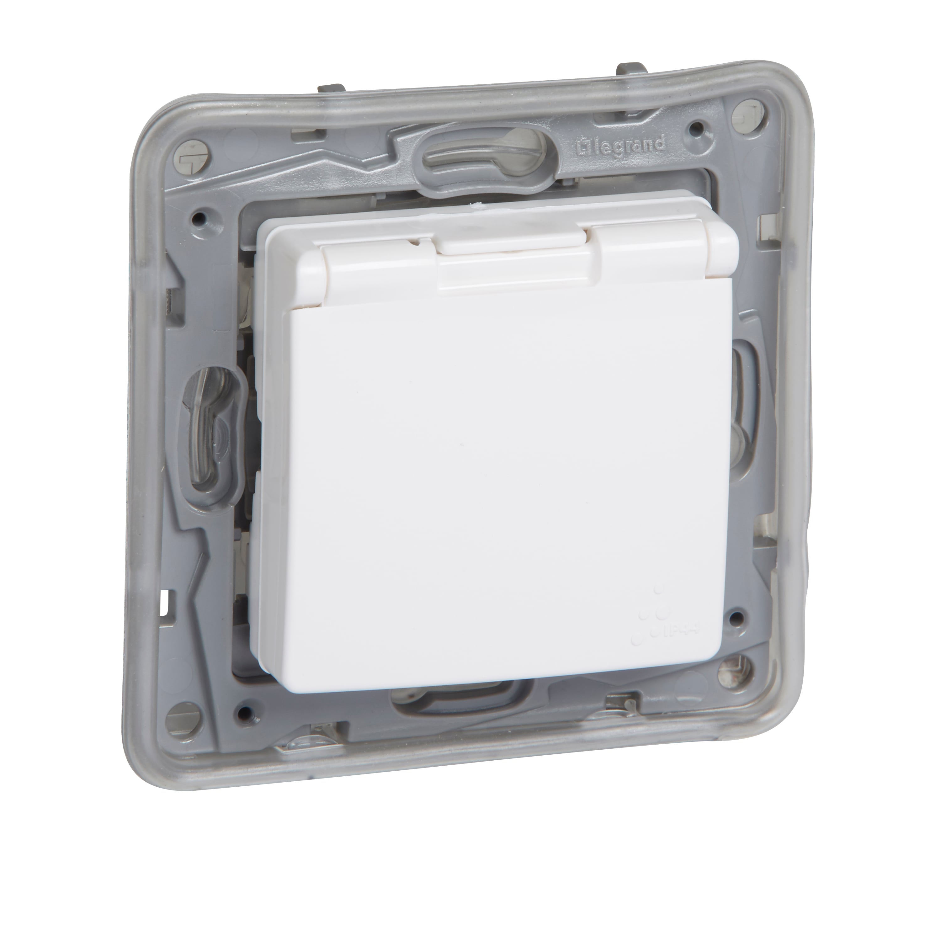 Механизъм за единичен контакт с капак Legrand Niloe IP44 бял 