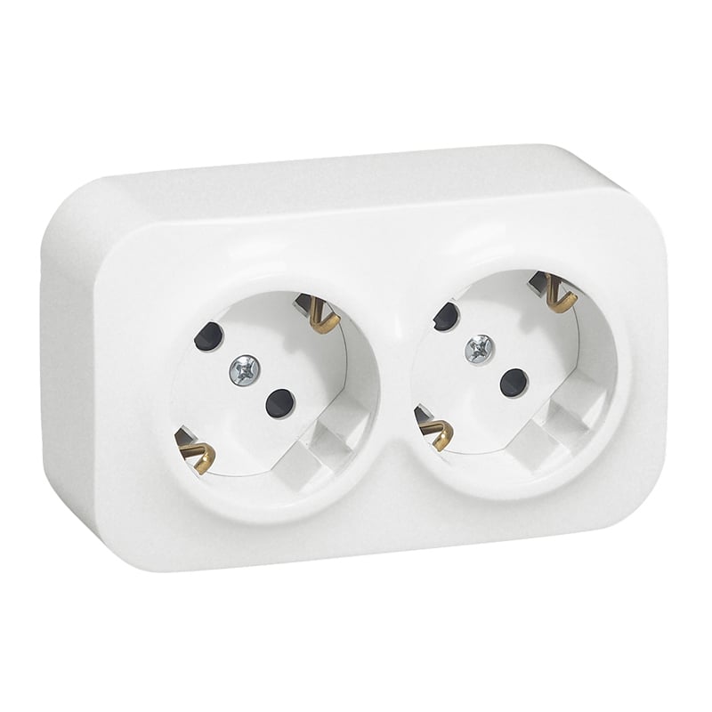 Двоен контакт с детска защита за открит монтаж Legrand Forix IP21 бял