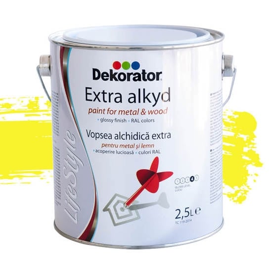 Алкидна боя Dekorator Екстра RAL 1018 цинково жълта 2,5л
