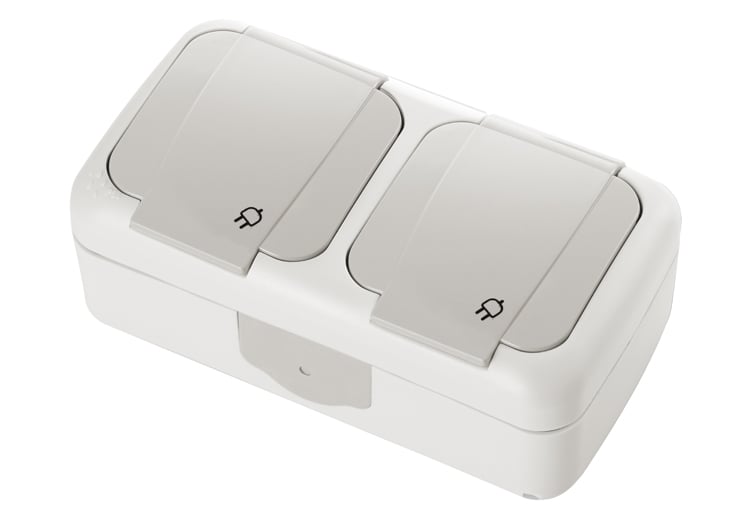 Двоен контакт за открит монтаж Палмие Viko by Panasonic IP54 сив 