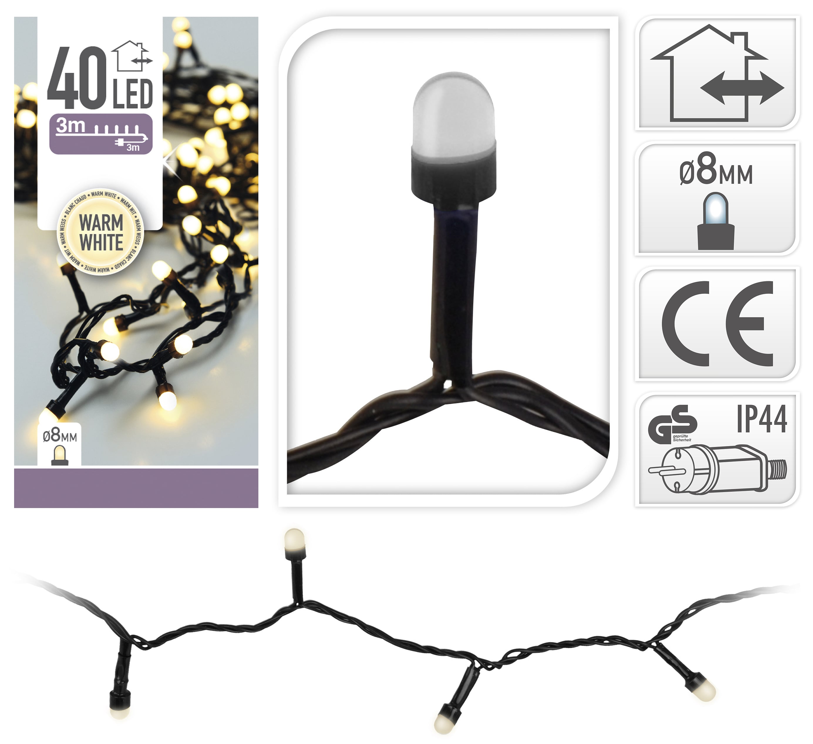 Коледни лампички  AX4220200 / 40 LED топла бяла светлина IP44 3м