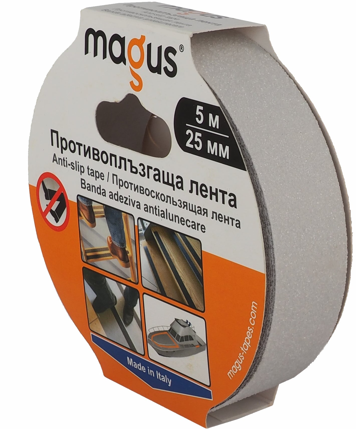 Противоплъзгаща лента Magus 5м/25мм бяла