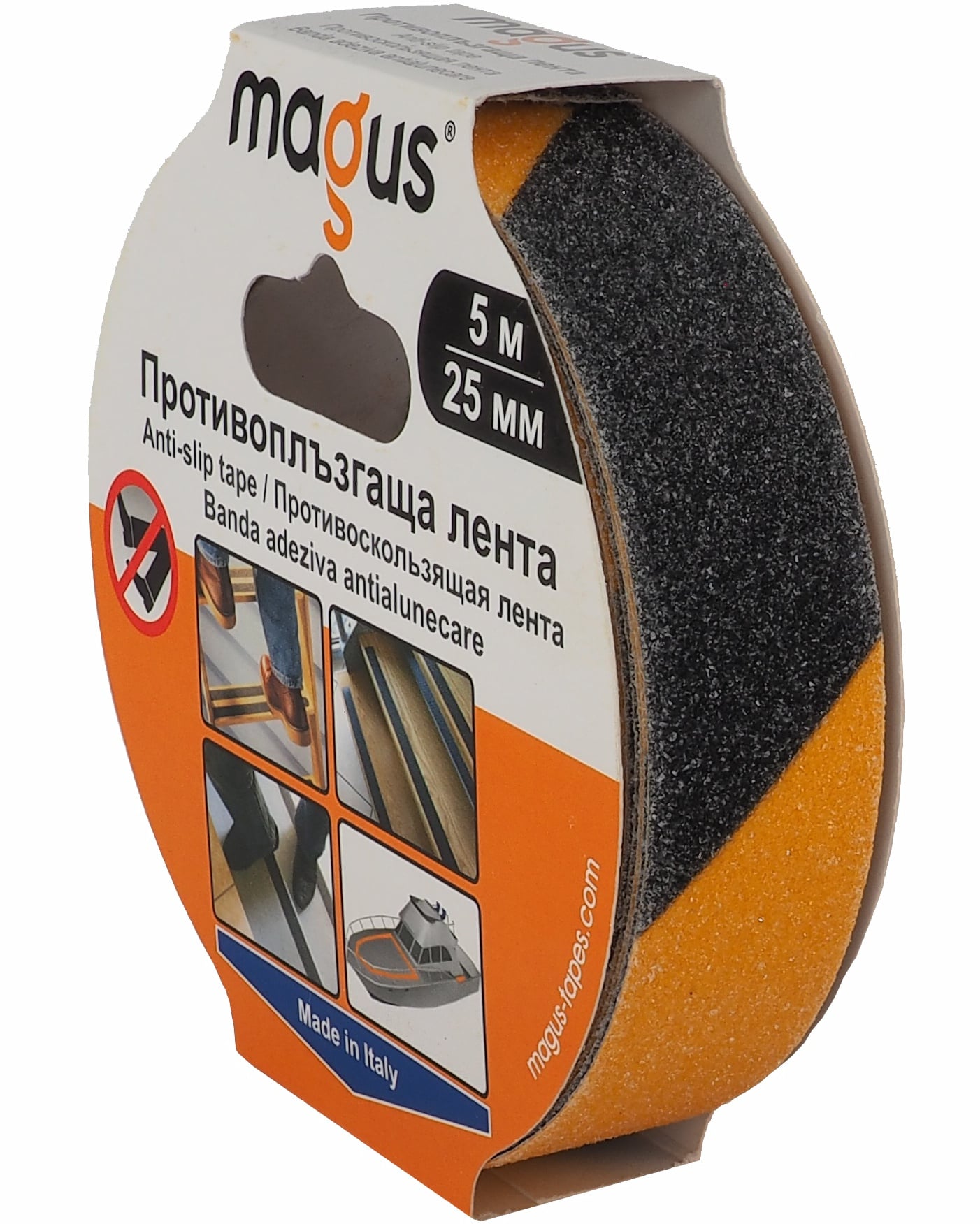 Противоплъзгаща лента Magus 5м/25мм жълто-черна