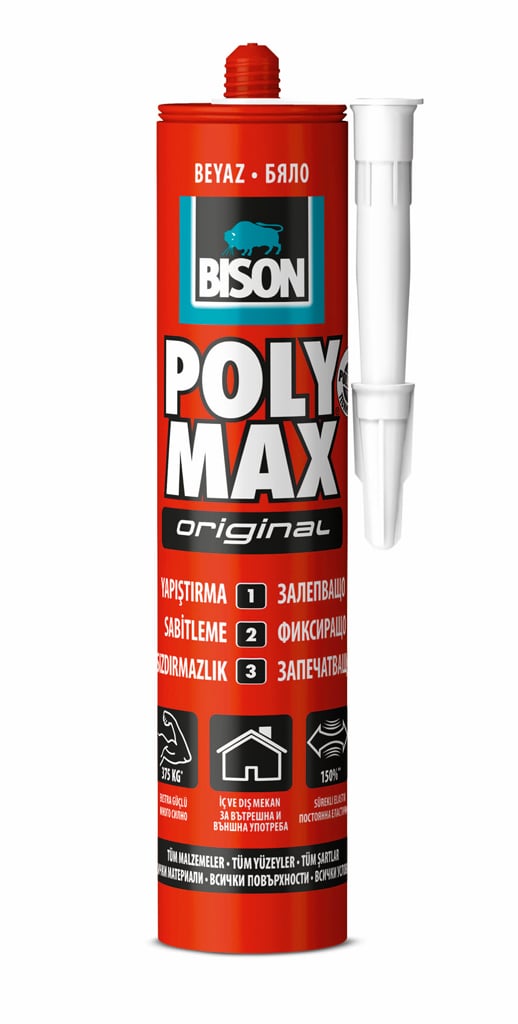 Универсално строително лепило Bison Poly Max Original бял 465 гр / картуш