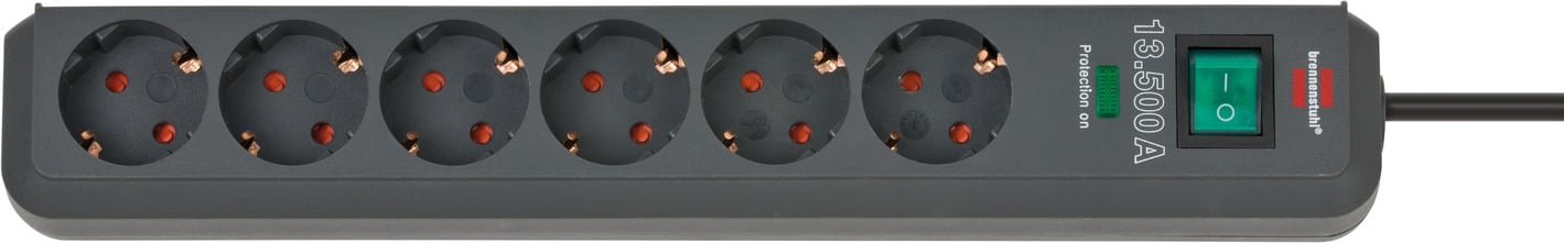 Защитен разклонител Eco Line с 6 контакта и ключ / 1,5м антрацит