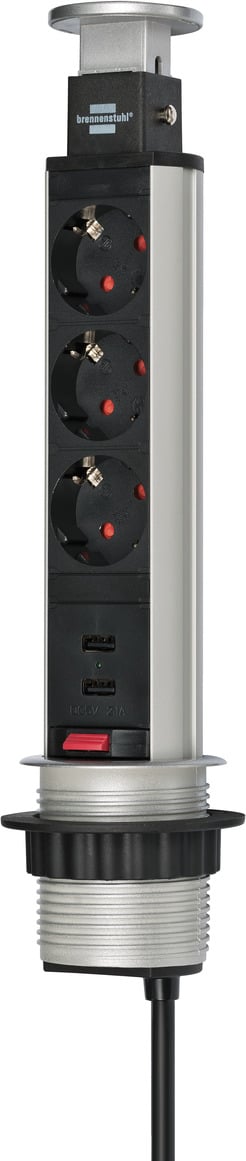 Бюро разклонител Brennenstuhl Tower Power 2-USB с 3 контакта / 2м
