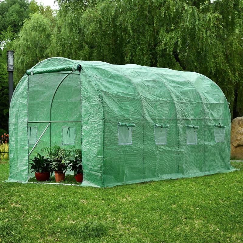 Оранжерия 400x200x200см с 2 врати и 8 прозореца UV защита / 8кв.м бяла/зелена