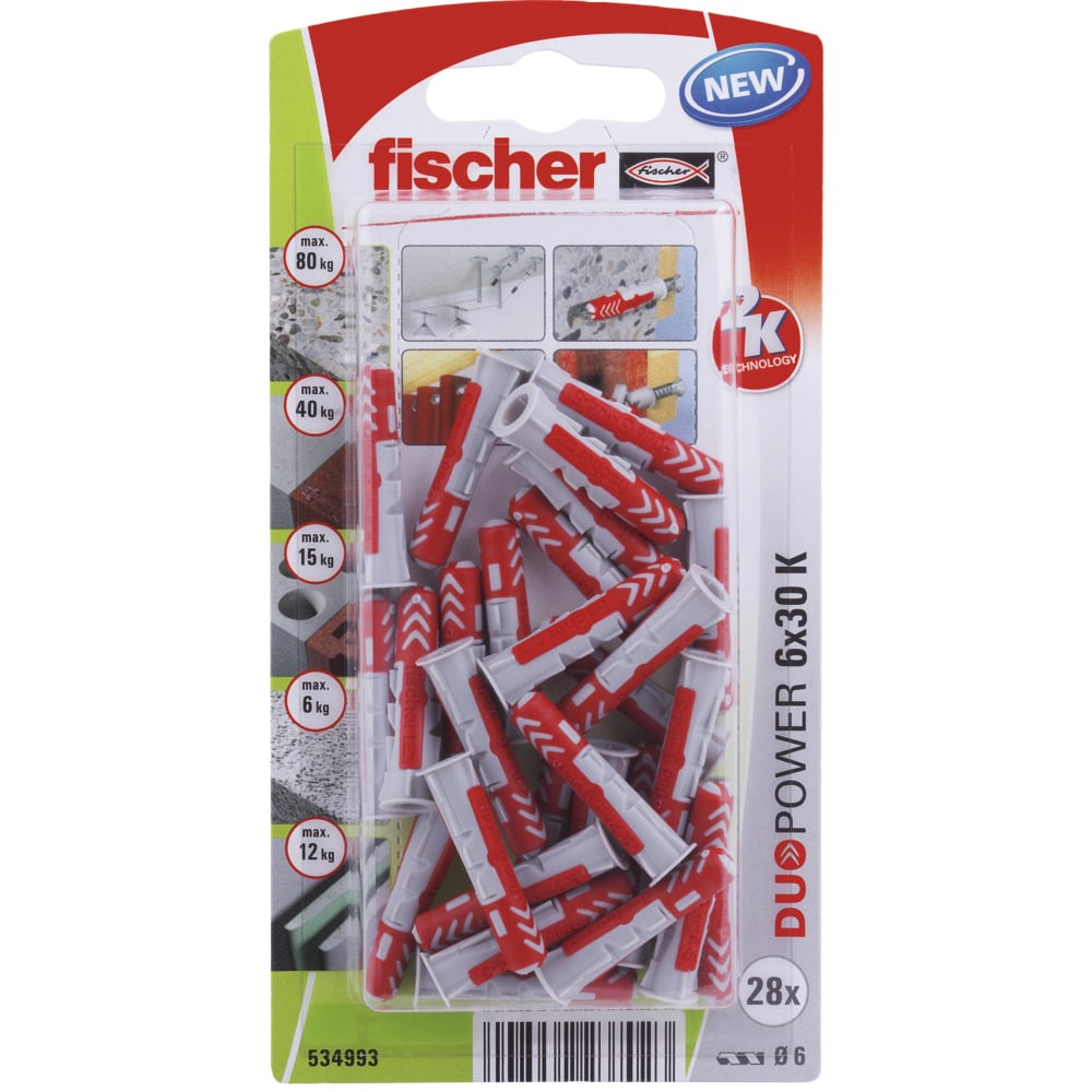 Дюбел Duopower Fischer 534993 / 6x30 мм / 28 броя