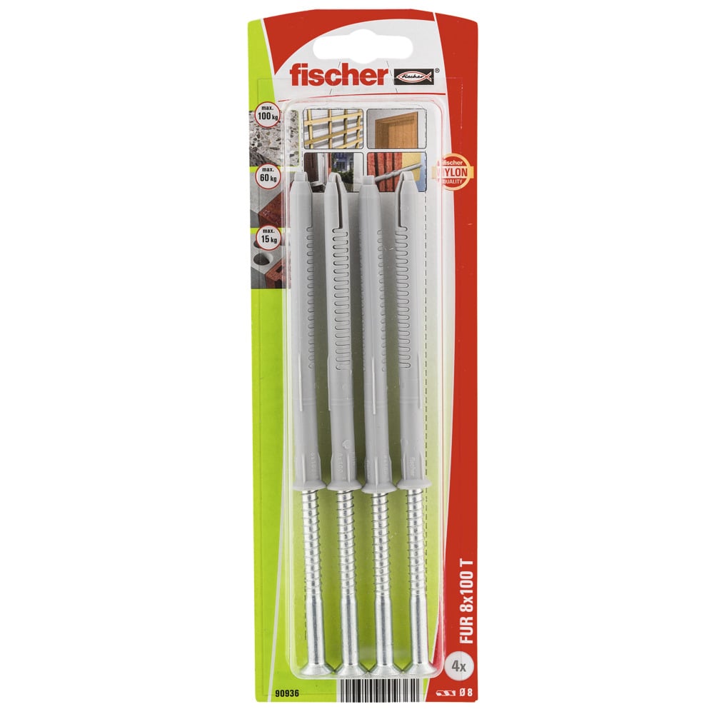 Рамков дюбел с винт фрезенк Fischer FUR 8x100 T K NV 90936 / 4 броя