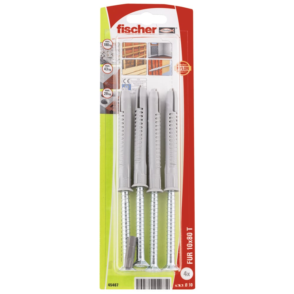 Рамков дюбел с винт фрезенк Fischer FUR 10x80 T K NV 45467 / 4 броя
