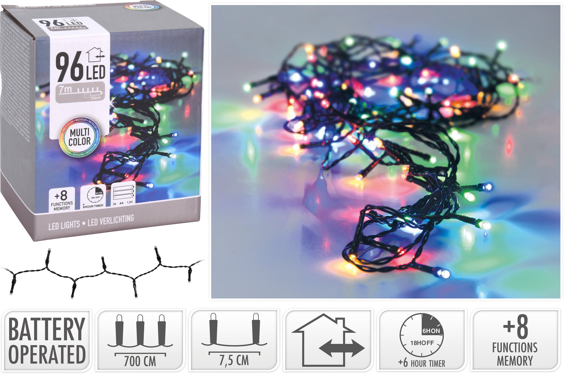 Коледни цветни лампички LED 96 броя / IP44