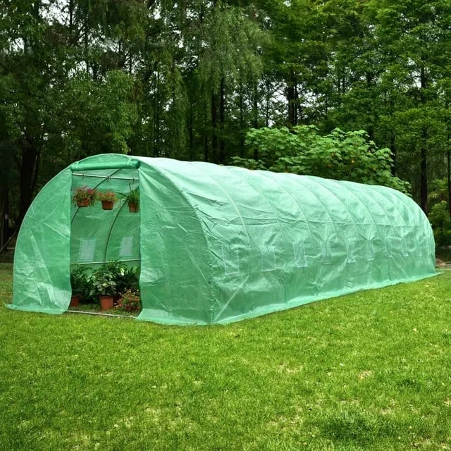 Оранжерия 1000x300x200см с 2 врати и 20 прозореца UV защита 30кв.м / зелена