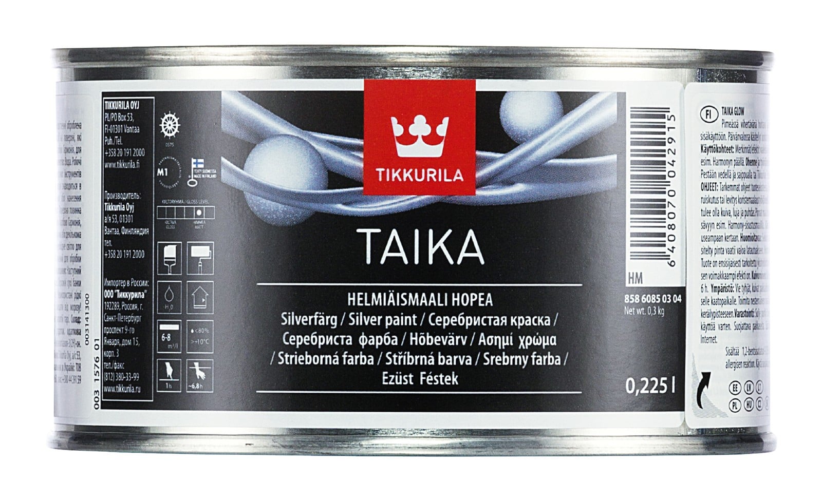 Перлена плътна боя Taika HM сребро 0,225л