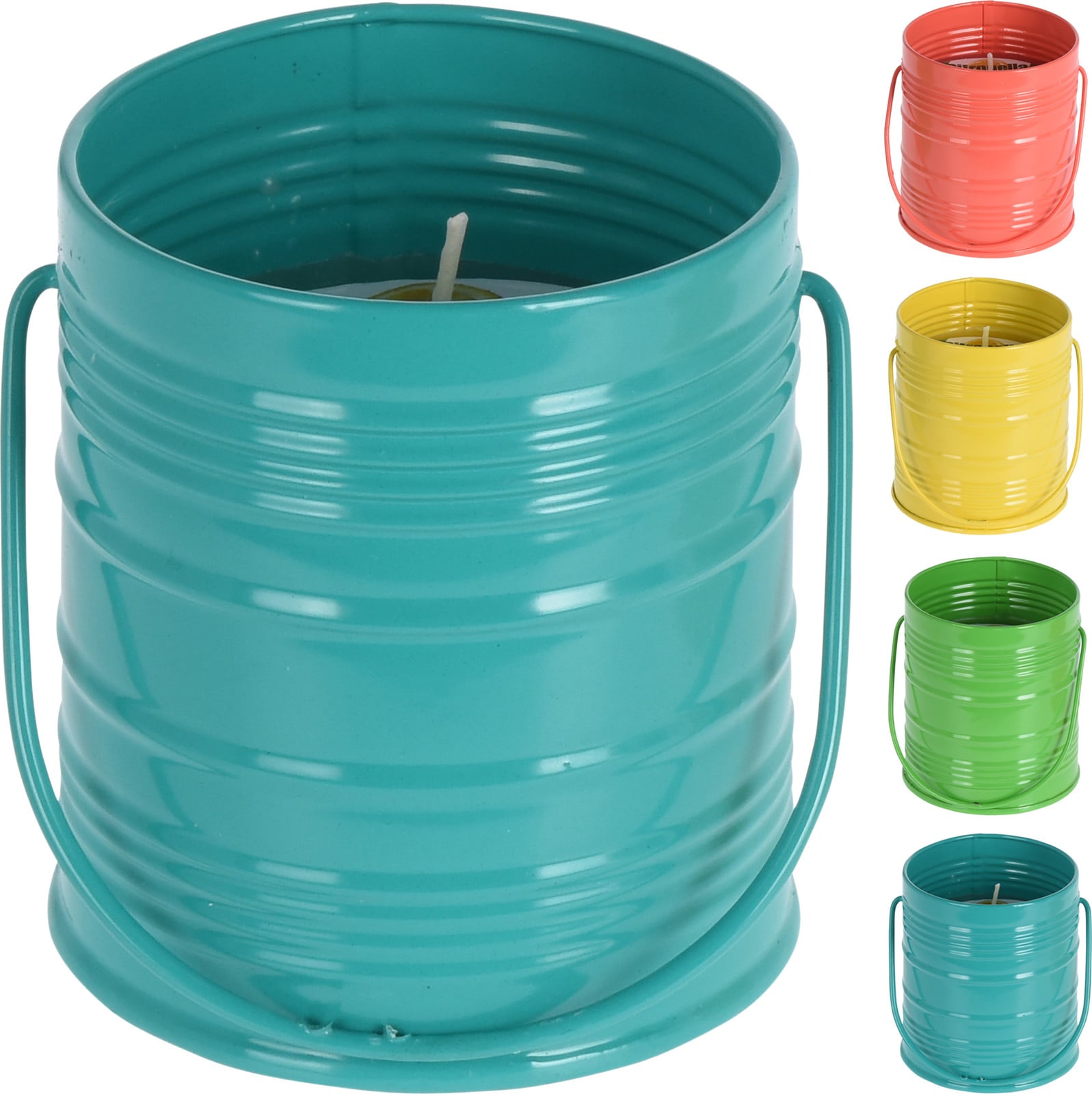 Свещ в цветна метална кофичка Citronella