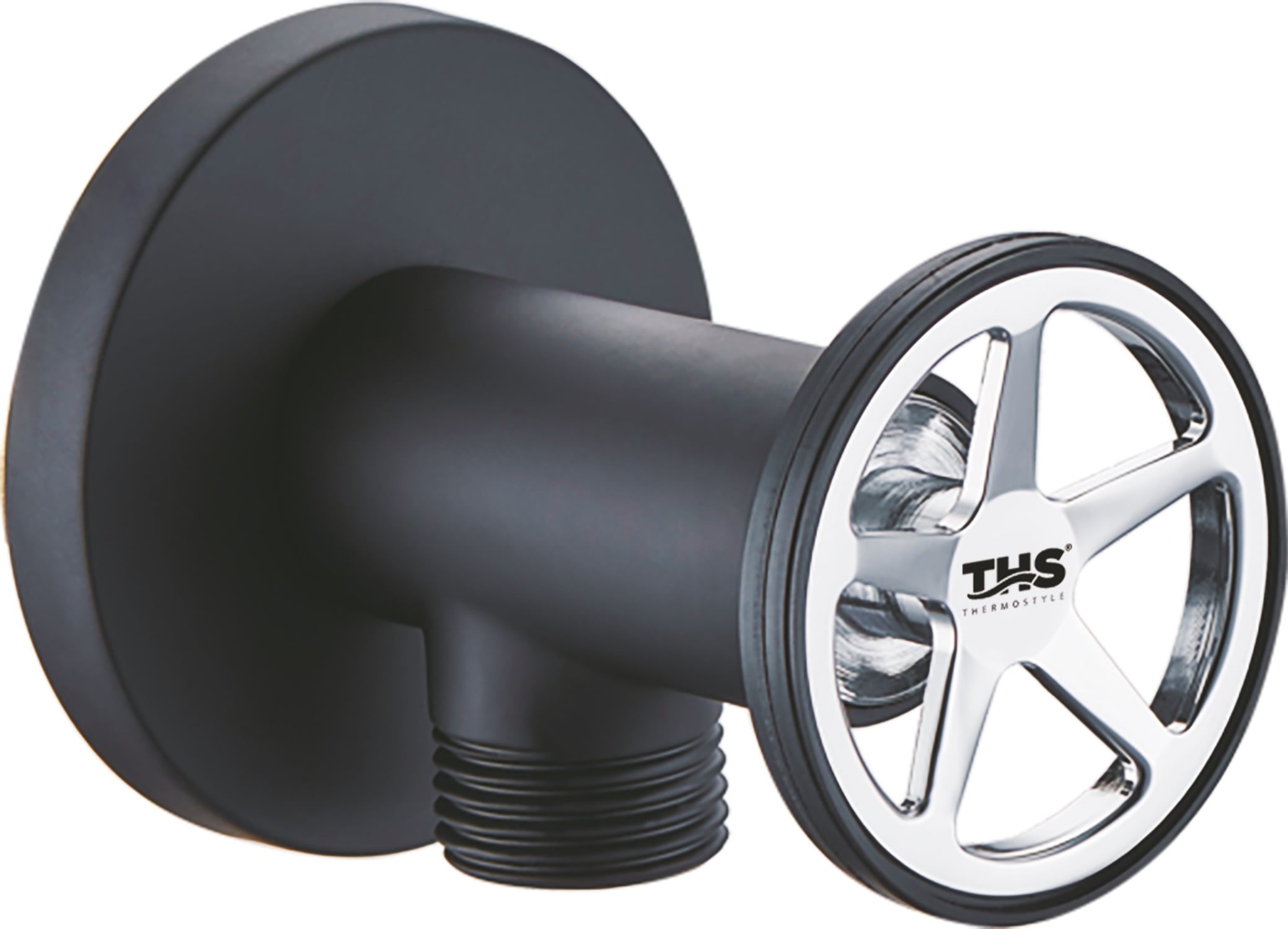Спирателен кран THS 1/2x1/2" Black Oval с розетка и керамичен механизъм