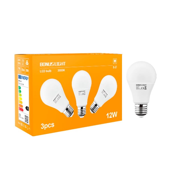 LED крушка Е27 12W 3000K / 3 броя