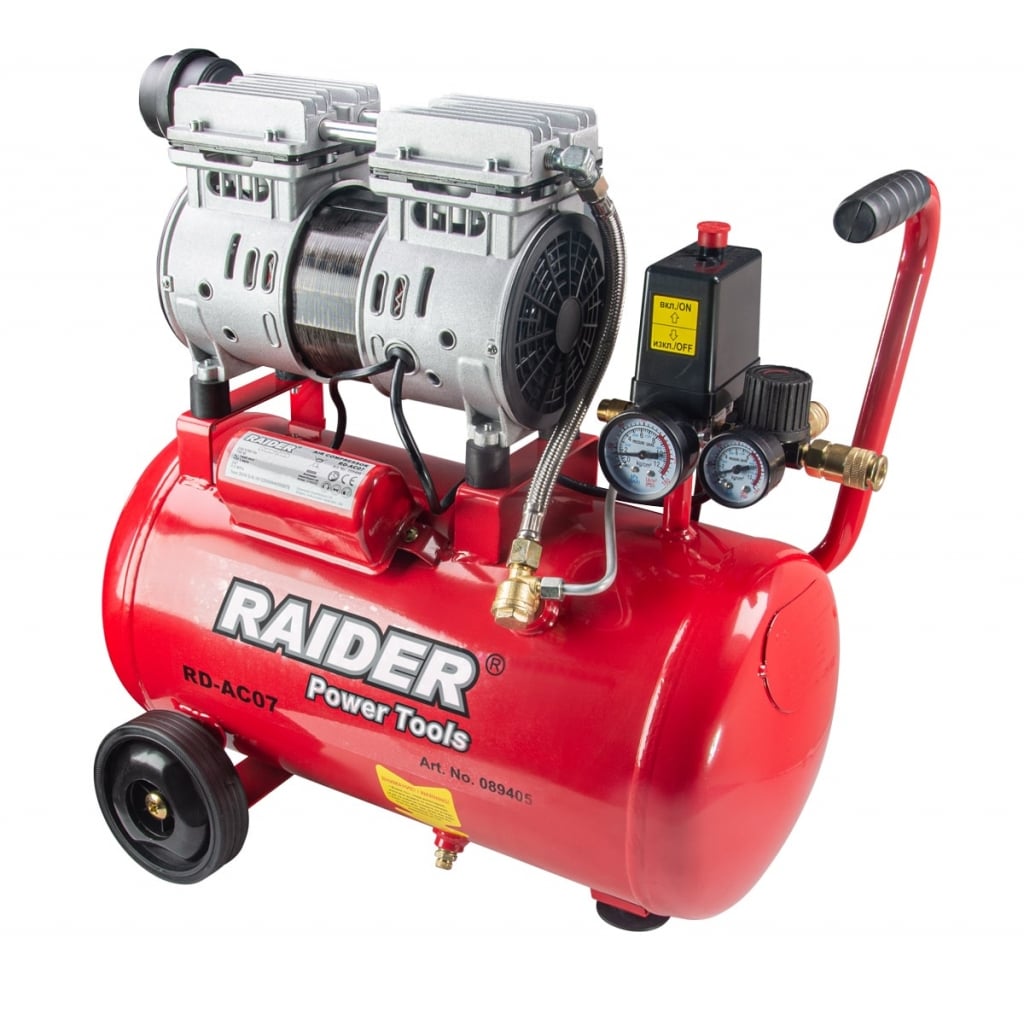 Бутален безмаслен компресор Raider RD-AC07 тих 0.75kW 24л