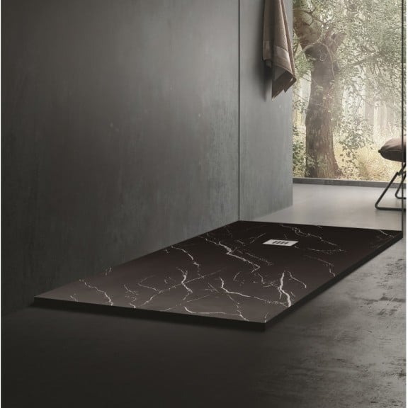 Правоъгълно поддушово корито IC Marble texture 120х80х3.5см черен мрамор