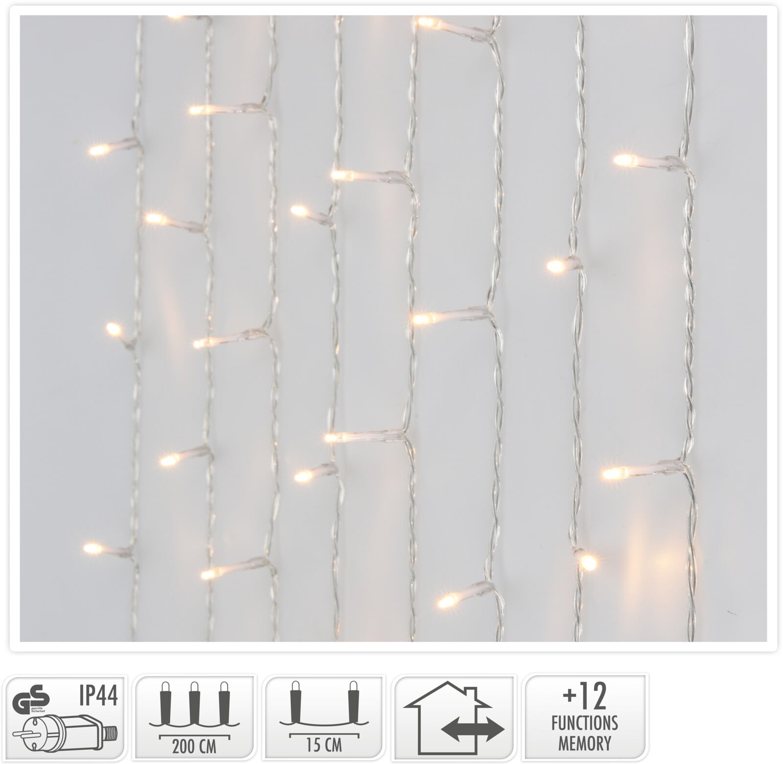 Коледна светлинна завеса 240 LED топла бяла светлина IP44 200см