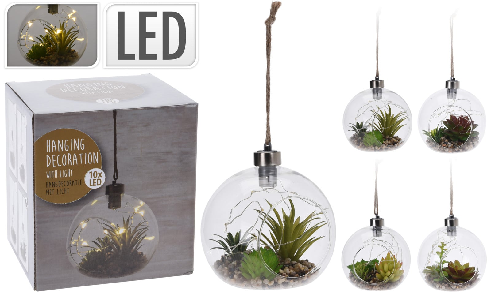 LED декорация с изкуствено растение и камъни 12х12 см