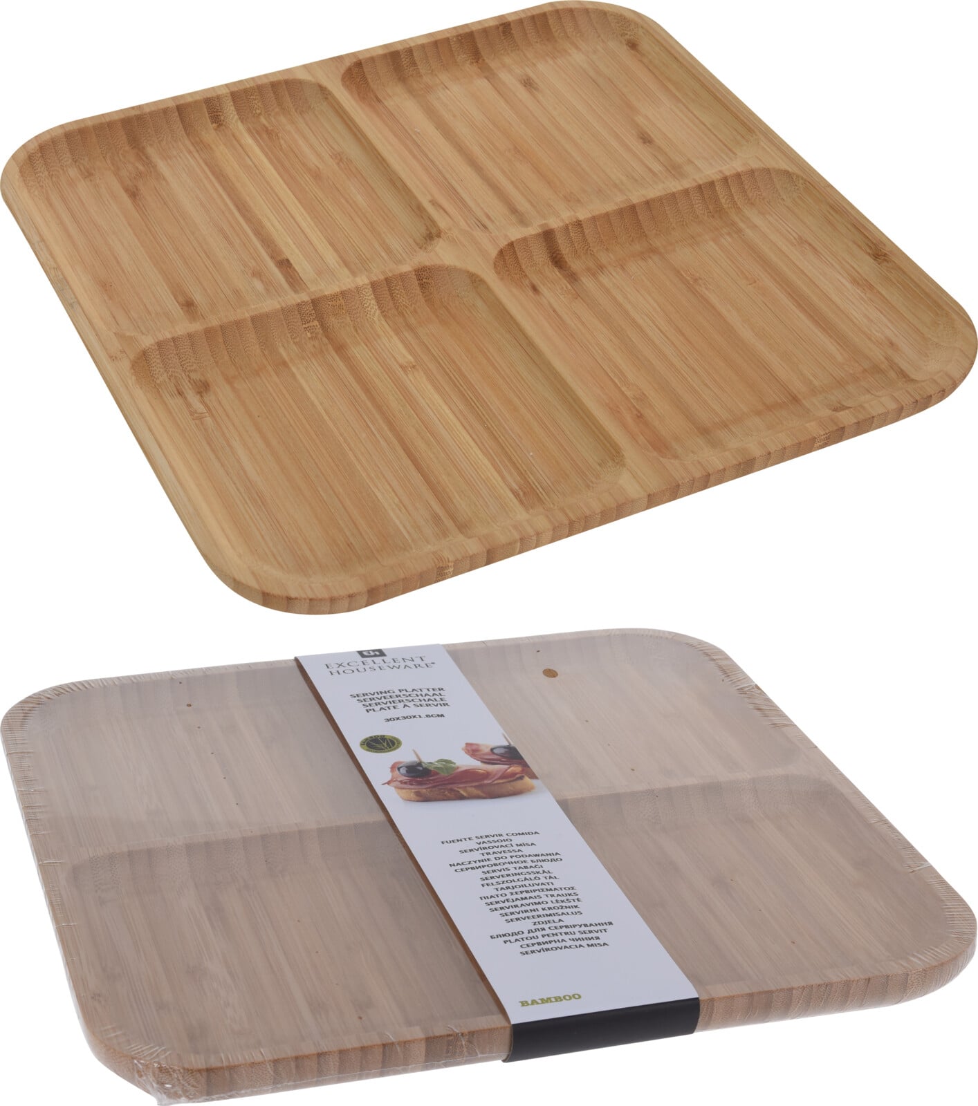 Поднос за сервиране 4 отделения Bamboo 30x30см