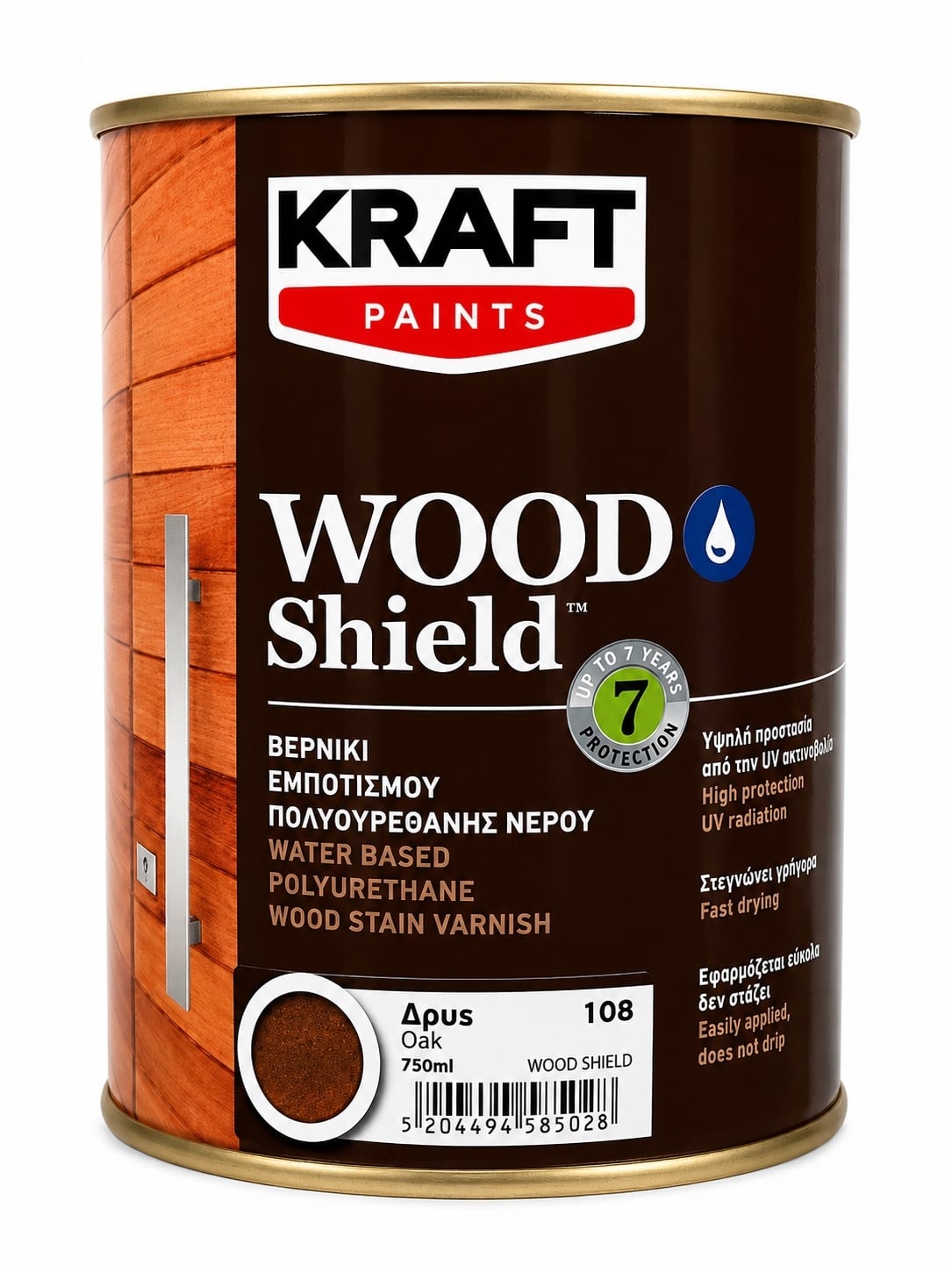 Импрегниращ полиуретанов лак на водна основа Kraft Wood Shield 108 дъб 750 мл