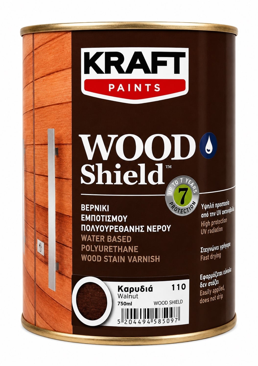Импрегниращ полиуретанов лак на водна основа Kraft Wood Shield 110 орех 750 мл