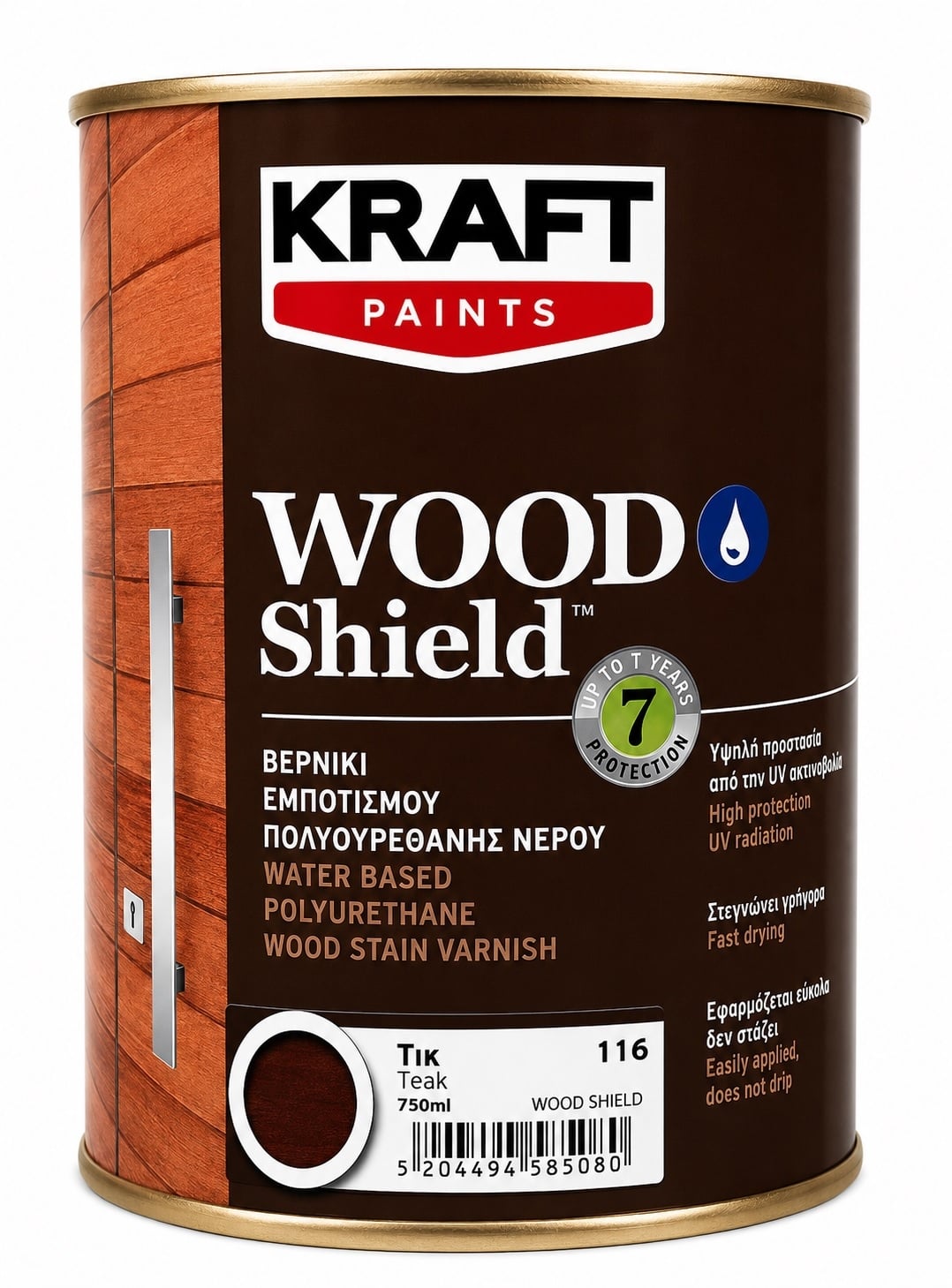 Импрегниращ полиуретанов лак на водна основа Kraft Wood Shield 116 тик 750 мл