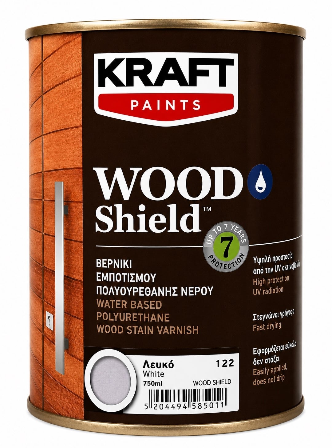Импрегниращ полиуретанов лак на водна основа Kraft Wood Shield 122 бял 750 мл