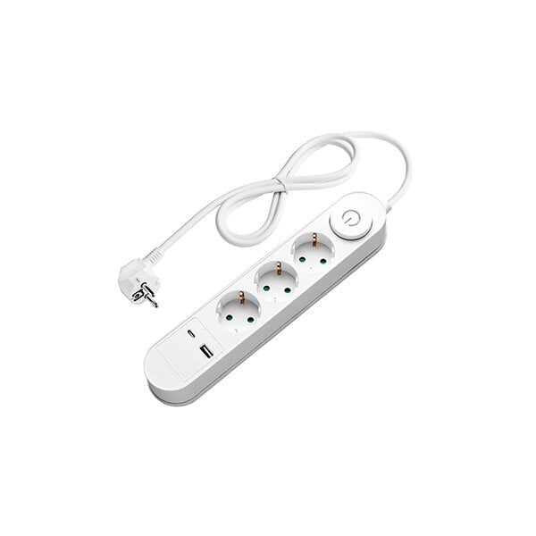 Разклонител 3 гнезда и ключ + USB + USB-C Optonica 3500W max 1.5м бял