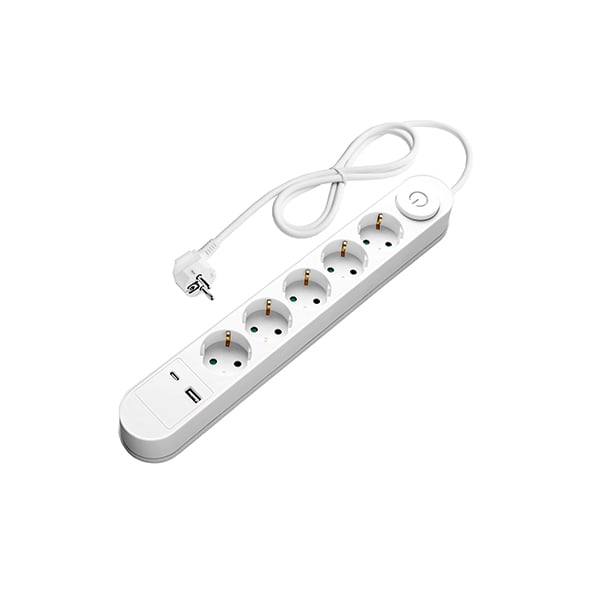 Разклонител 5 гнезда и ключ + USB + USB-C Optonica 3500W max 1.5м бял