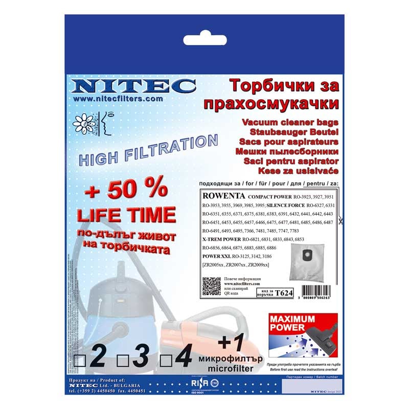Синтетични торбички за прахосмукачки Nitec T624