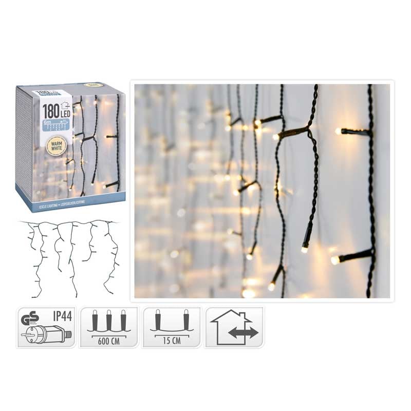 Коледни ледени висулки 180 LED топла светлина IP44