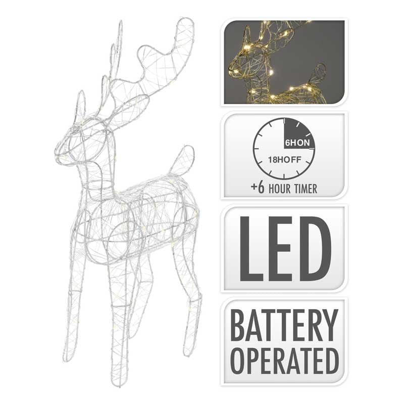 Коледен светещ елен 40 LED топла светлина 41см сребро