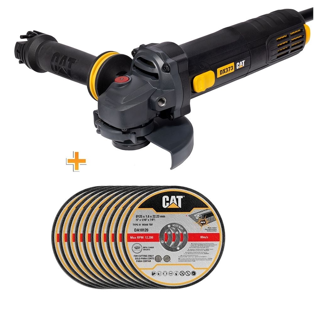 Комплект ъглошлайф CAT DX373 / 750W + 10 диска за метал 125х1,6мм 