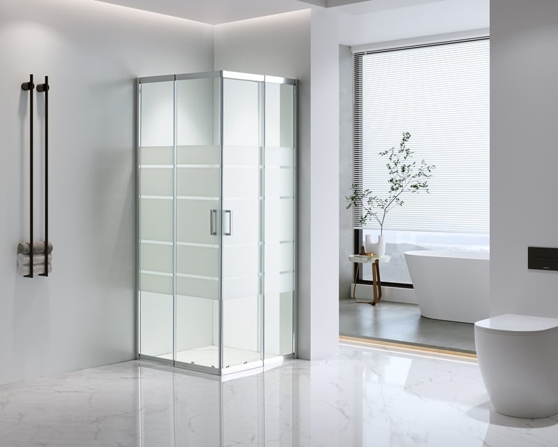 Квадратна душ кабина с плъзгащи врати без корито Cascada 80-90x80-90х190см с бели ленти