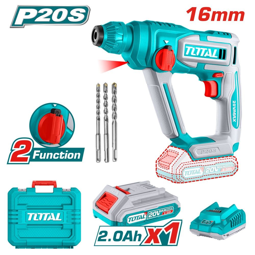 Акумулаторен перфоратор Total SDS Plus 20V 2Ah с батерия и зарядно