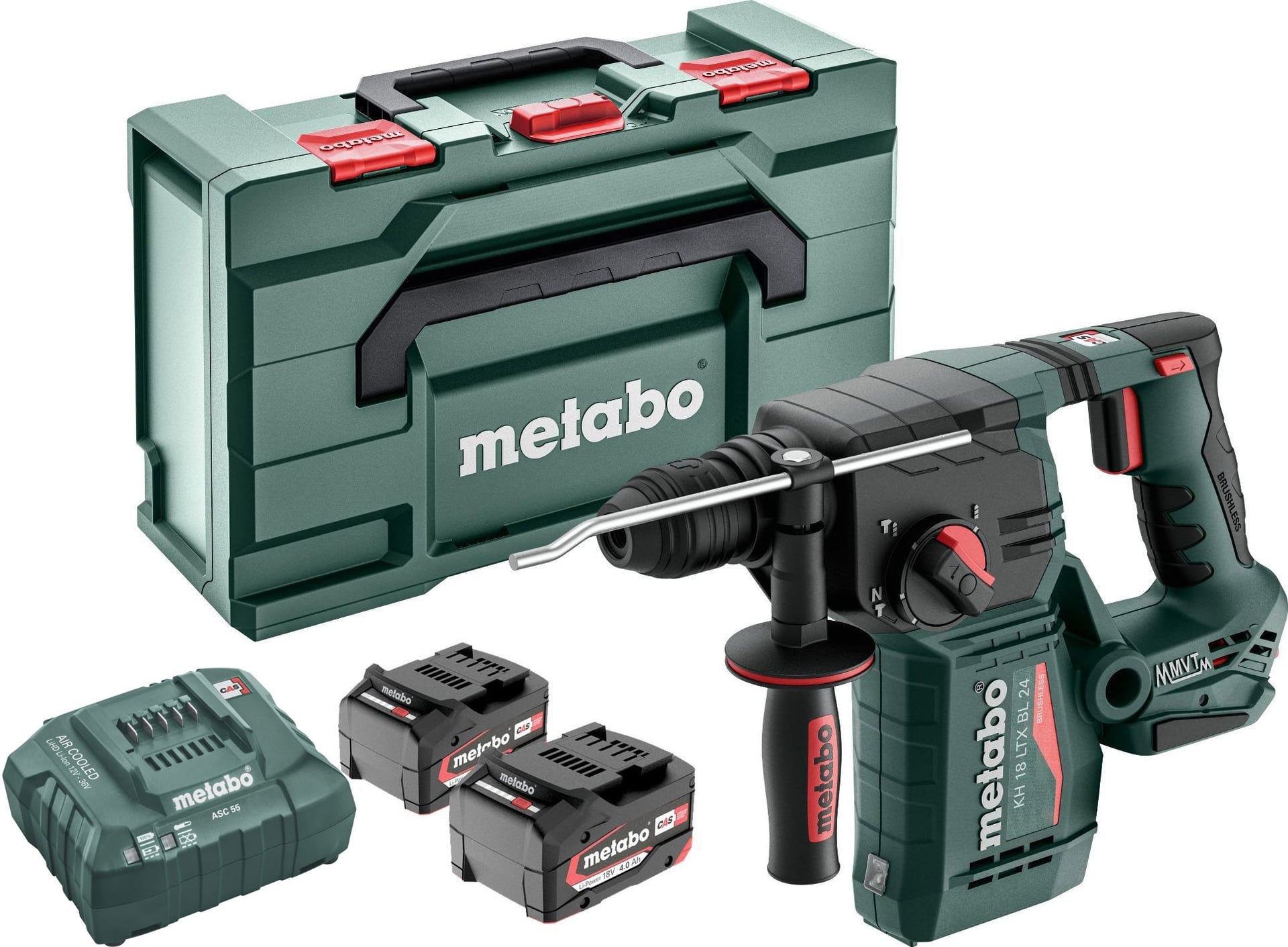 Комплект акумулаторен перфоратор Metabo KH 18 LTX BL 24 + зарядно + 2 батерии