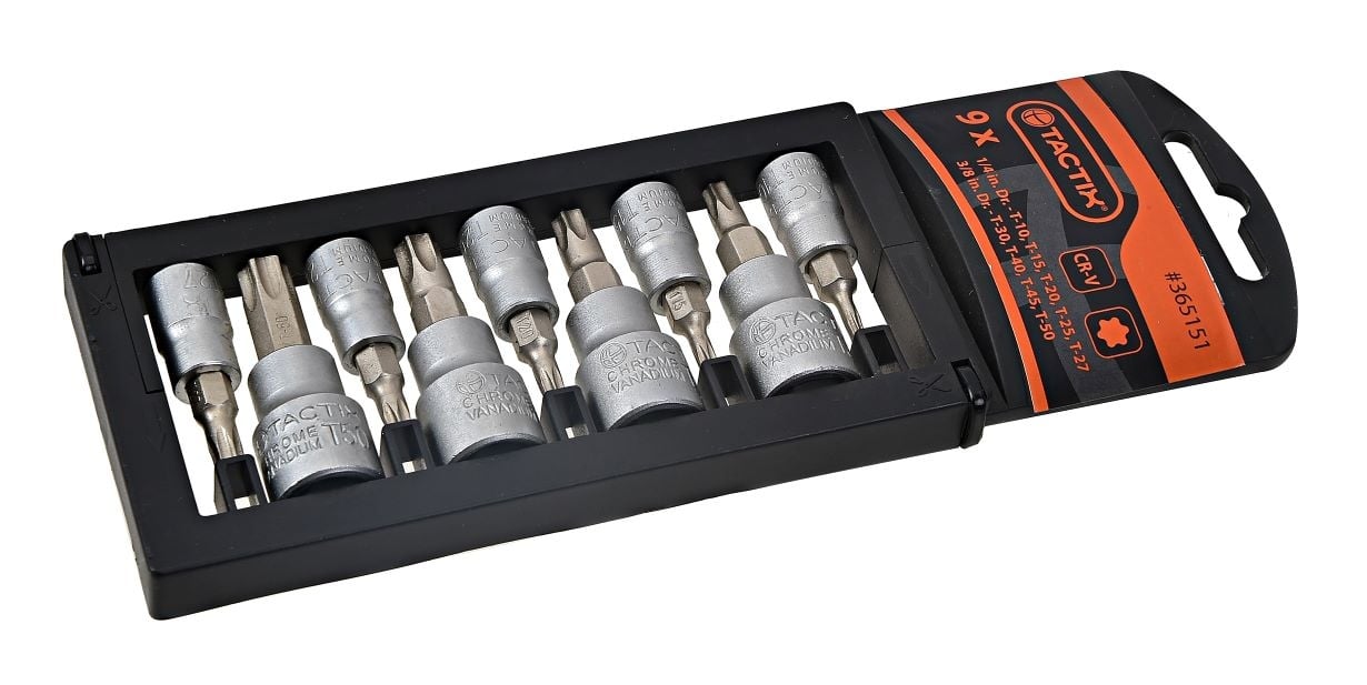 Комплект вложки с накрайник за винтоверт Tactix Torx Cr-V 9 части