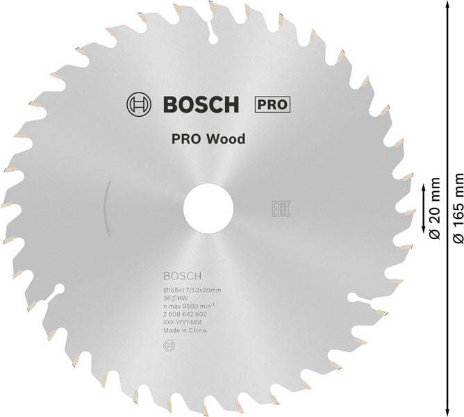 Диск за циркуляр Bosch Pro Wood 165x20/16x1,7мм