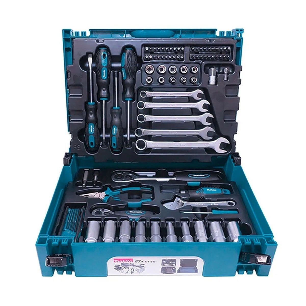 Гедоре комплект Makita E-11542, 1/2", 1/4", 3/8" в куфар Makpac 87 части