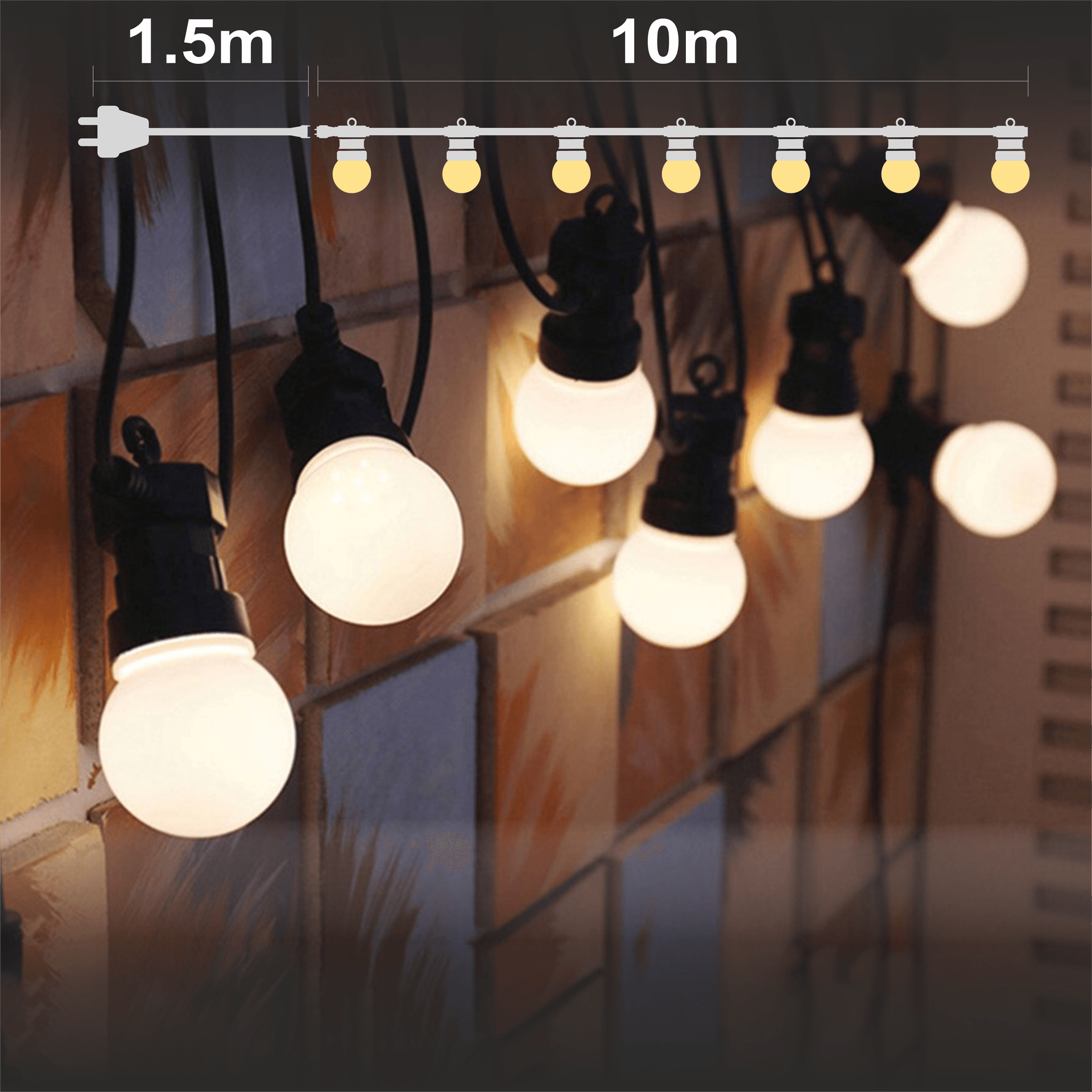 Парти гирлянд 20 топло бели LED крушки 10м